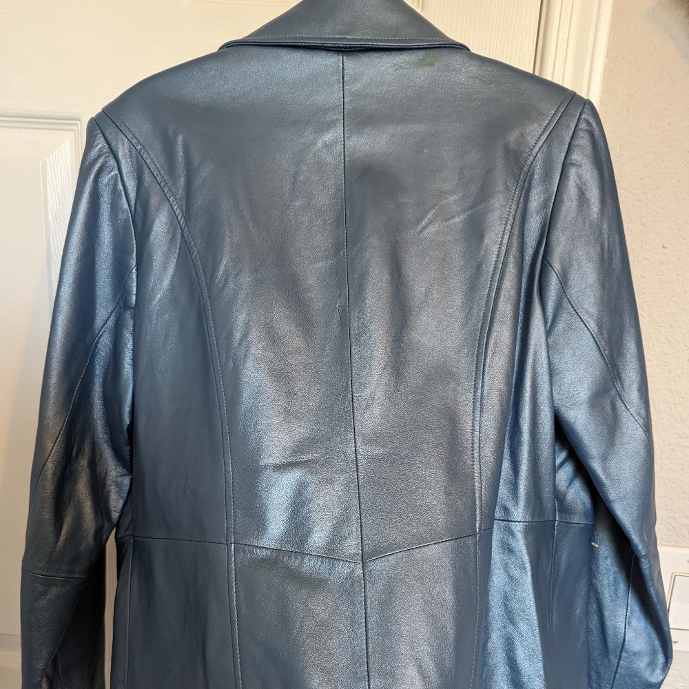 VINTAGE REAL LEATHER | METALLIC / PEARL BLUE | Jacket | L | Bradley Bayou | EUC - Picture 13 of 15